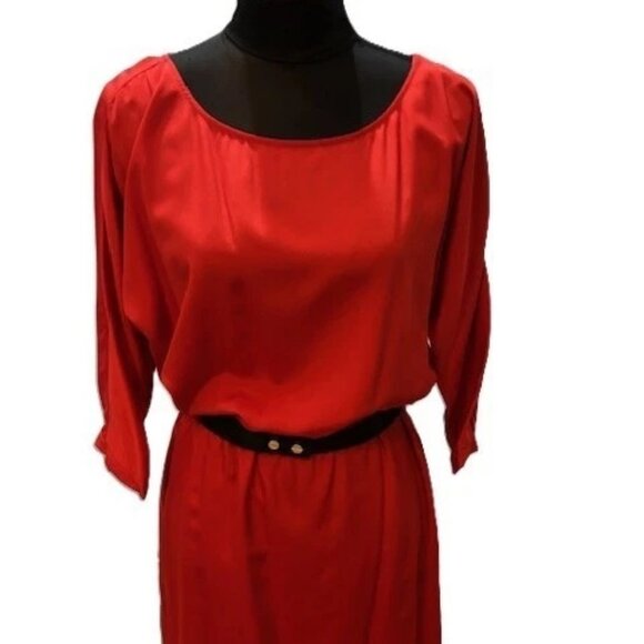 MICHAEL KORS Red Blaze Blouson Waist Dress, 3/4 Sleeve Removable Belt NWT $140 - Picture 5 of 16